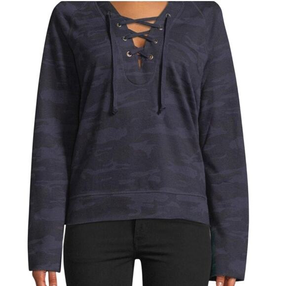 Sanctuary by Anthropologie Navy Camo Lace Up Sweatshirt Sz XL - Picture 1 of 8